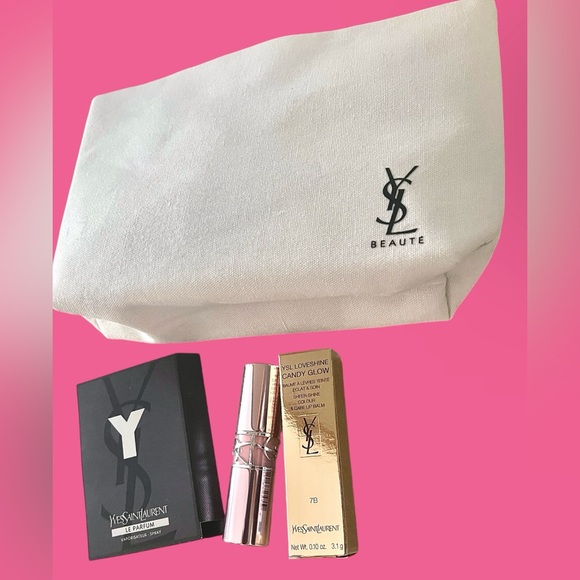 YSL NIB 3Pc Trousse Pouch, Candy Glaze Lipstick & Sample Y Parfum spray - Picture 6 of 14